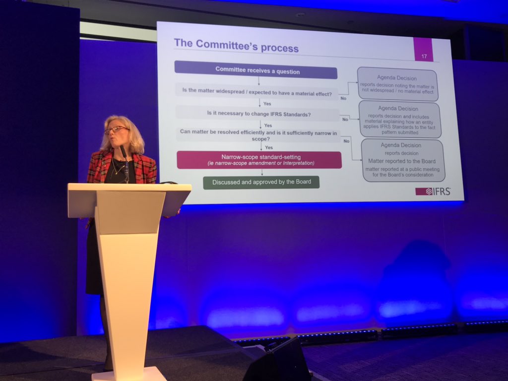 DaveWalters68's tweet photo. Patrina Buchanan of the IASB explains the Interpretations Committee process - 30 topics discussed in 2019 so they have been busy and you can buy a compilation publication now! @IFRSFoundation @IFRS_Conference #MeettheExperts19 https://t.co/P9bmBG0Pbz