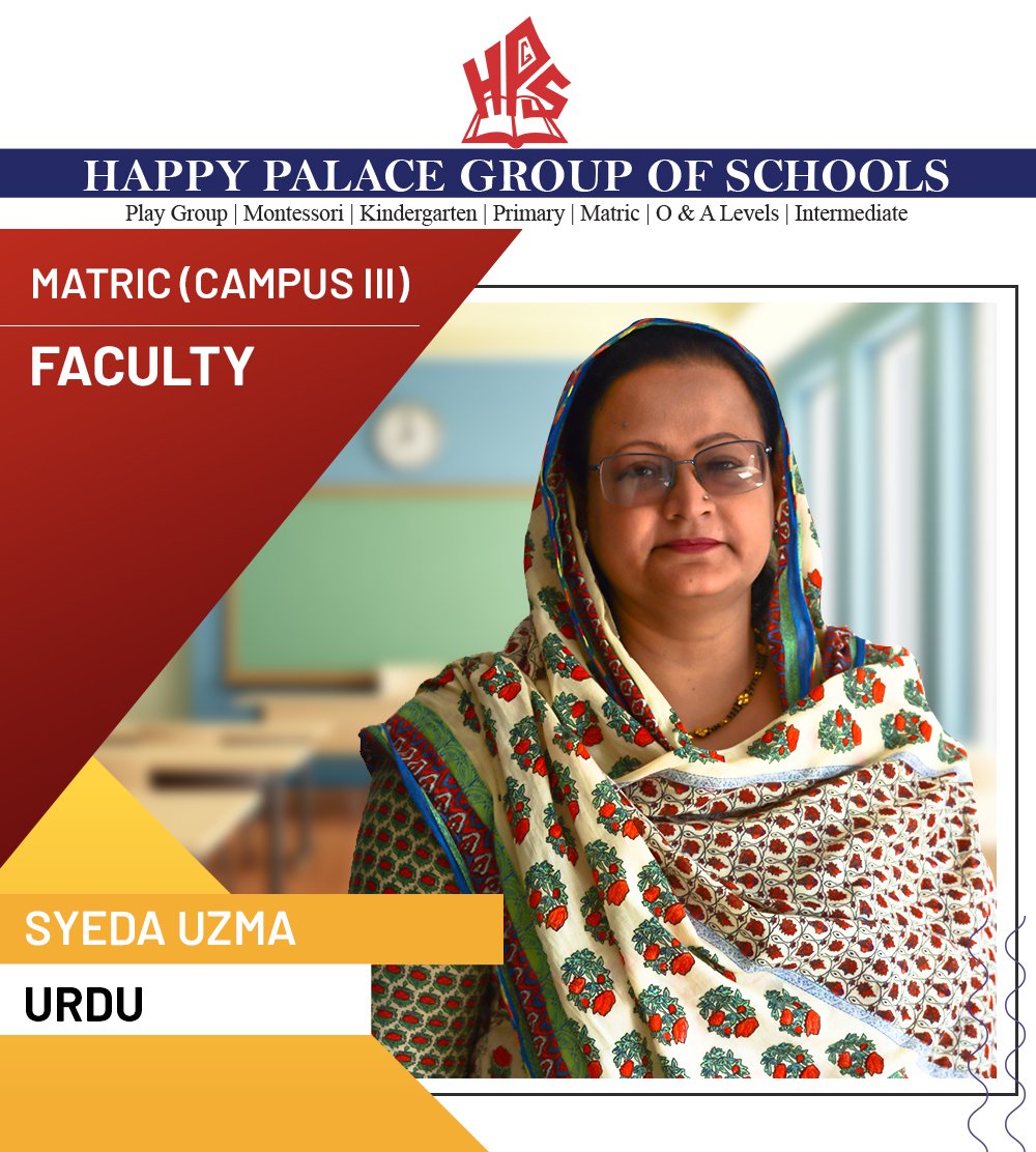 HappyHpgs's tweet photo. Images Part 4 HPGS (Happy Palace Group of Schools)

Introducing our 2019-2020 Matric Girls Section (Campus III) Faculty

#HappyPalaceGroupofSchools #HPGS #Faculty2019_2020 #Introducing #Matric #CampussIII #AdmissionsOpen20202021

Admissions Open:

https://t.co/aqYSdBtEXj https://t.co/JizhrG7Eis