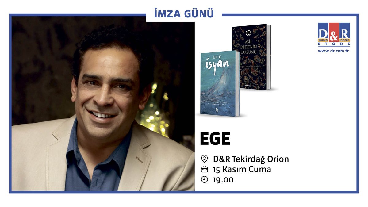 Ünlü sanatçı Ege'nin imza günü, 15 Kasım Cuma saat 19.00’da Orion D&amp;R’da! 📕✍️