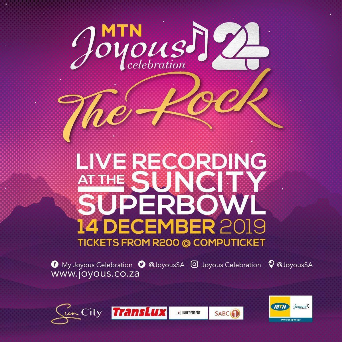 JoyousSA's tweet photo. Did you know that we are recording #MTNJoyous24 in 4 weeks?🎉🎊

Do you know that tickets might sell out sooner than you think?

Secure your spot today, whatever you do don’t miss this.🙌🏽💃🏽🕺🏾

Tickets are available at Computicket Shoprite and Checkers

#MTNJoyous23 #TheRock https://t.co/Zm8xaDkg54