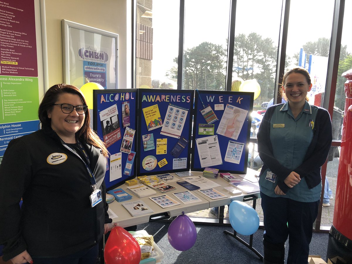 <a href="/RCHTWeCare/">Royal Cornwall Hospitals NHS Trust</a> it’s alcohol awareness week all this week. Come talk to our excellent alcohol liaison team supported by our addaction colleagues in the Trelawny entrance. The team will be here every day this week. <a href="/zmscooper/">Zoe Cooper</a> <a href="/HoggLerryn/">Lerryn Udy</a> <a href="/Toni_Edwards_/">Toni Edwards</a>