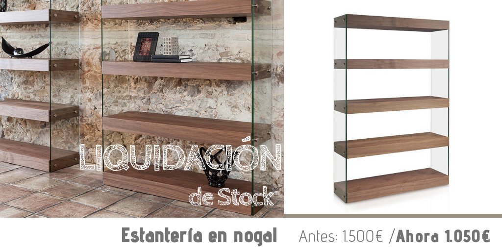 Empezamos la semana mostrándote más #muebles en #liquidación➡️#Estantería de #diseño en nogal americano, baldas de 10 centímetros de grosor y patas de cristal de seguridad con embellecedor cromo. Medidas: 122x38x183alto. 
La mayor #calidad al mejor precio en muebles para tu hogar