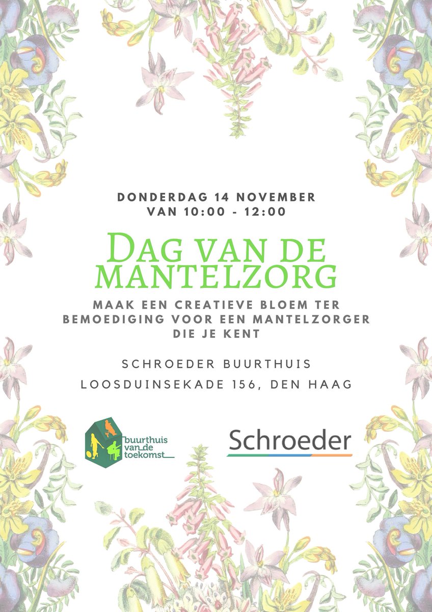 Kringloop_LDK's tweet photo. Afgelopen zondag was het de 'Dag van de mantelzorg'. Om de mantelzorger die jij kent te bedanken kun je aankomende donderdag van 10:00 tot 12:00 in het buurthuis creatieve bloemen maken. Iedereen is van harte welkom! #Buurthuisvandetoekomst #kringloop #Schroeder #Loosduinsekade https://t.co/Y9BDGijzlR