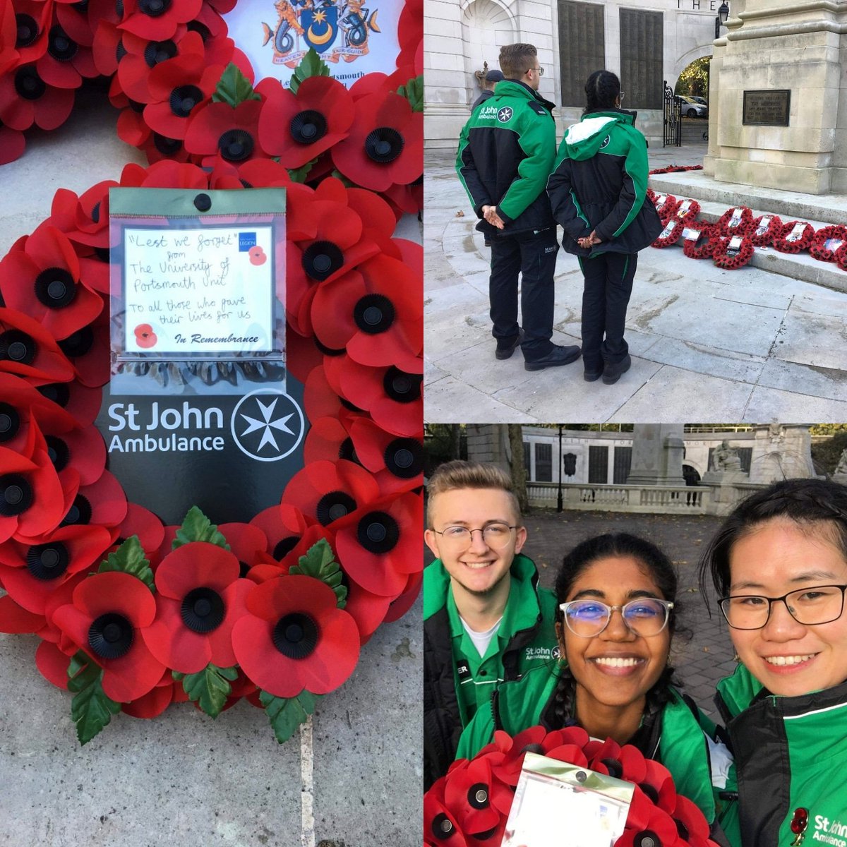 BenFrancisSJA's tweet photo. At the #RemembranceSunday parade to honour those who served or were lost in conflict, including 1,077 of our own men and women who lost their lives providing medical support to soldiers in action. #LestWeForget @SJA_LS_Student @uop_FirstAid @SJAVolunteering @stjohnambulance https://t.co/ZInzRuJyKI