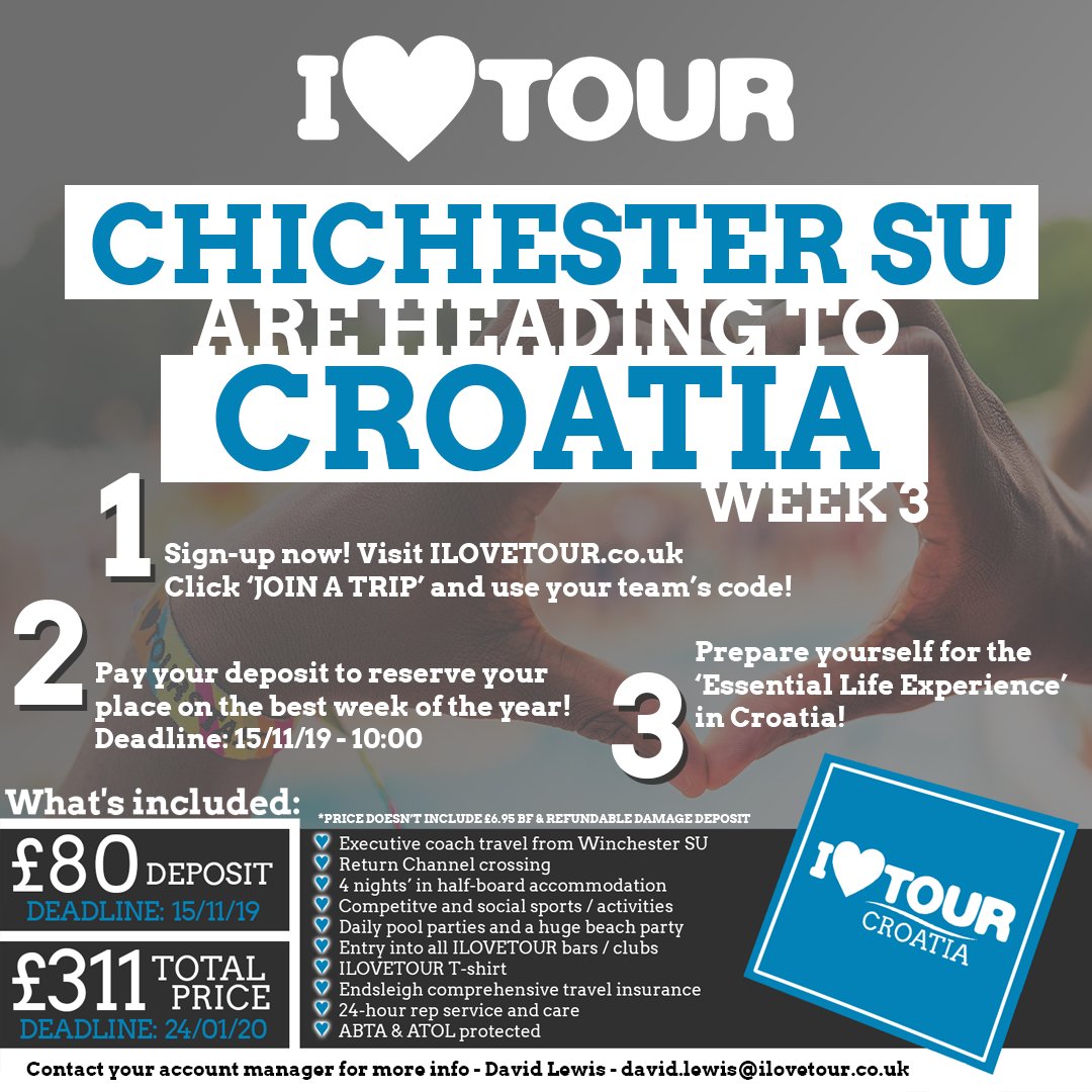 📢 DEADLINE APPROACHING

Last year <a href="/ILOVETOUR/">ILOVETOUR</a> sold out before the deadline, so don't miss out and pay your deposit now!

#chiuni #WSIHE #SUsport