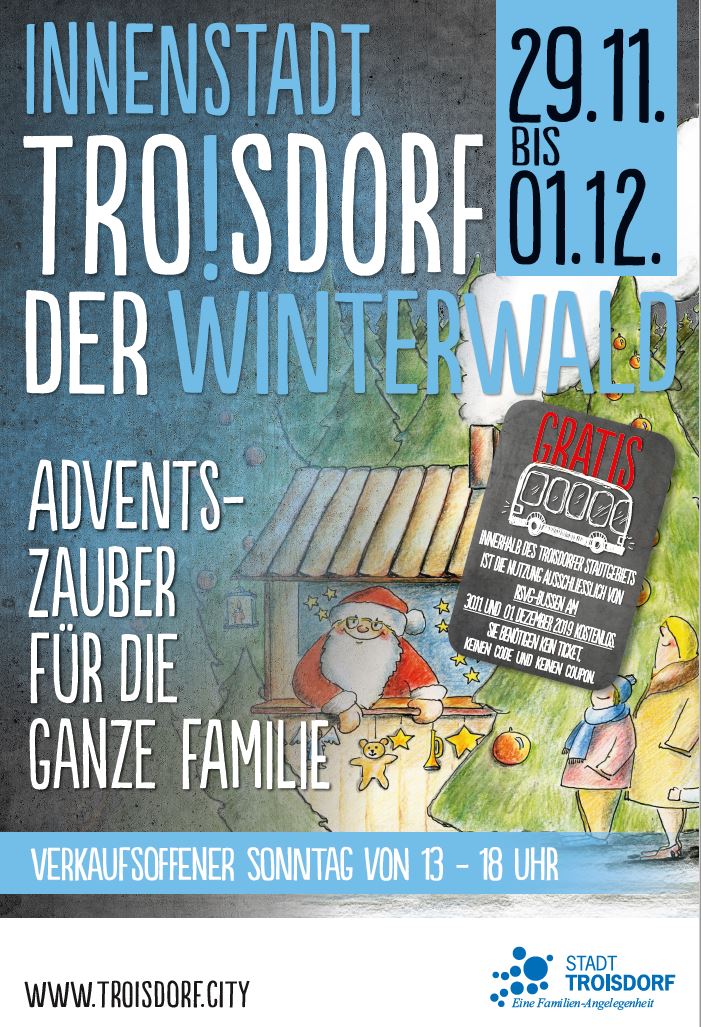Stadt_Troisdorf's tweet photo. #Winterwald in #Troisdorf #City 
Fr, 29.11. von 11 bis 20 Uhr
Sa, 30.11. von 11 bis 20 Uhr
So, 01.12. von 11 bis 19 Uhr mit #verkaufsoffen Sonntag #Shoppen auf der #Kölner #Straße 13 bis 18 Uhr #Advent #Weihnachten #kostenlos mit #RSVG #Bus am Sa+So in ganz Troisdorf https://t.co/HpqbvV261l