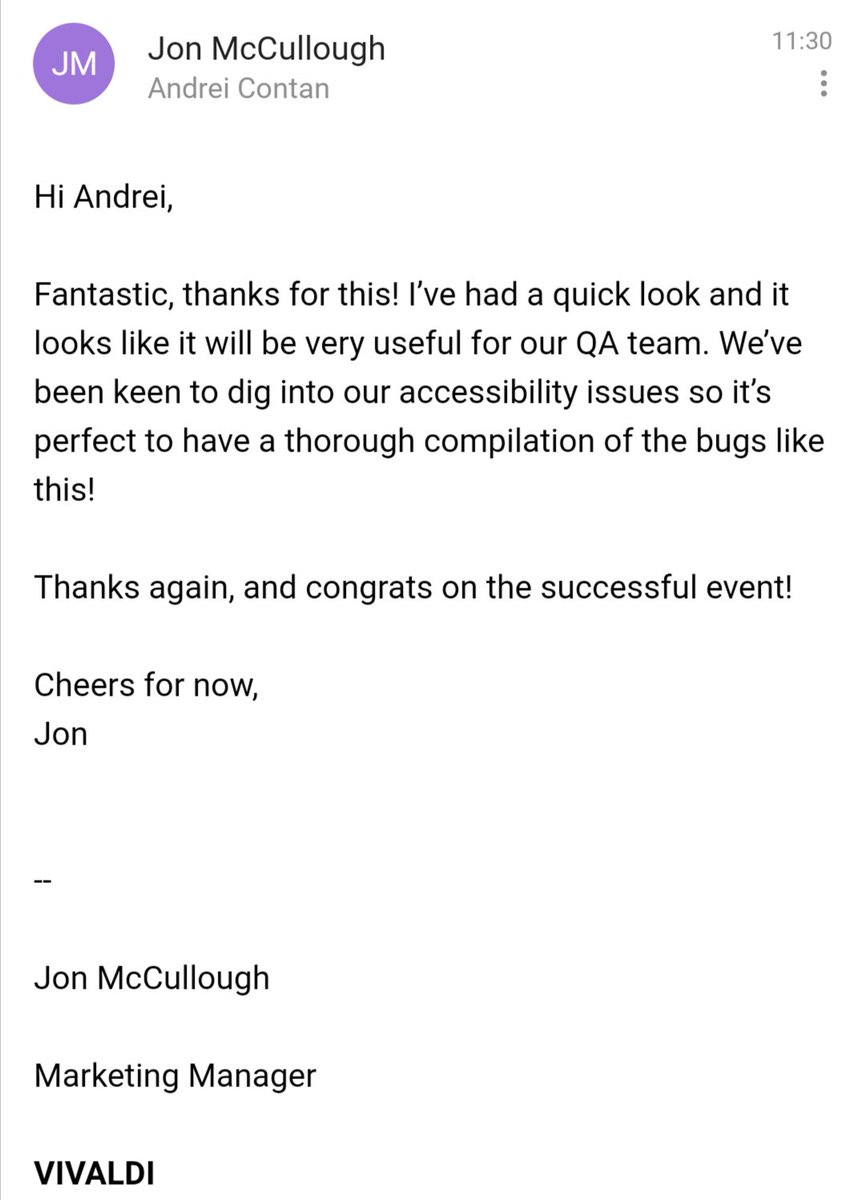 QuietCatastrof's tweet photo. To all participants of #XTestathon at #AgileTD, just want to let you know that @vivaldibrowser team is grateful for youtr input regarding the A11y of their app.
You're awesome 💪🦄! Cc @AgileTD https://t.co/DAnxaIJoPr