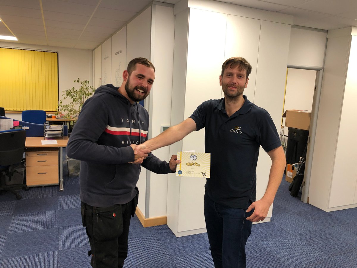 Happy Monday Everyone!

We are delighted to present our cabler, Regan, with our Unify High 5 Award.

Regan was selected after showing his dedication to Unify and going that extra mile when completing a project.

Congratulations Regan, very well deserved.

#employeerecognition