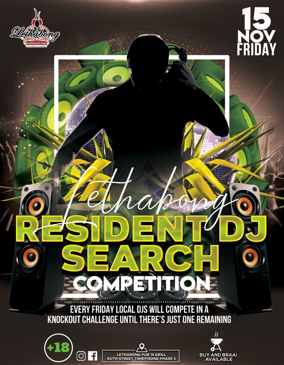 PubLethabong's tweet photo. We still searching for the next best DJ we need a resident DJ . So please follow the guidelines and enter and you could be the winner . #ResidentDJSearch #Lethabong https://t.co/lfqJzBftCp