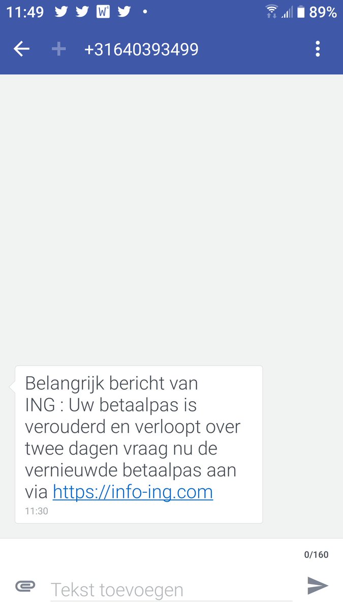 garaasje's tweet image. @ingnl Zelf via sms is er phising! Kijk uit en pas op! #phising #ing #ingnl