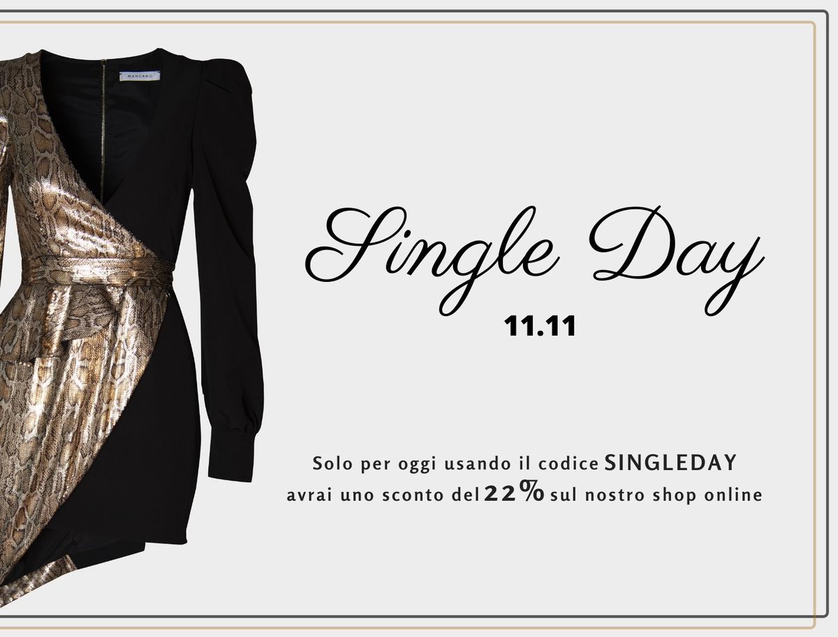 Solo per oggi sul nostro shop online: mangano.com
Uno sconto del 22% per il #SinglesDay
#singleday #single #SinglesDay2019