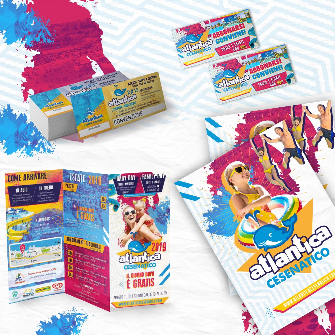 Realizzazione linea grafica di sito internet, brochure, abbonamenti, biglietti e t-shirt con immagine coordinata per il Parco acquatico Atlantica di Cesenatico. 

✨ Distinguiti, non confonderti! Scegli YYKK! 
 ℹ️ info@YYKKcom 

#marketing #yykk #web #print #graphic