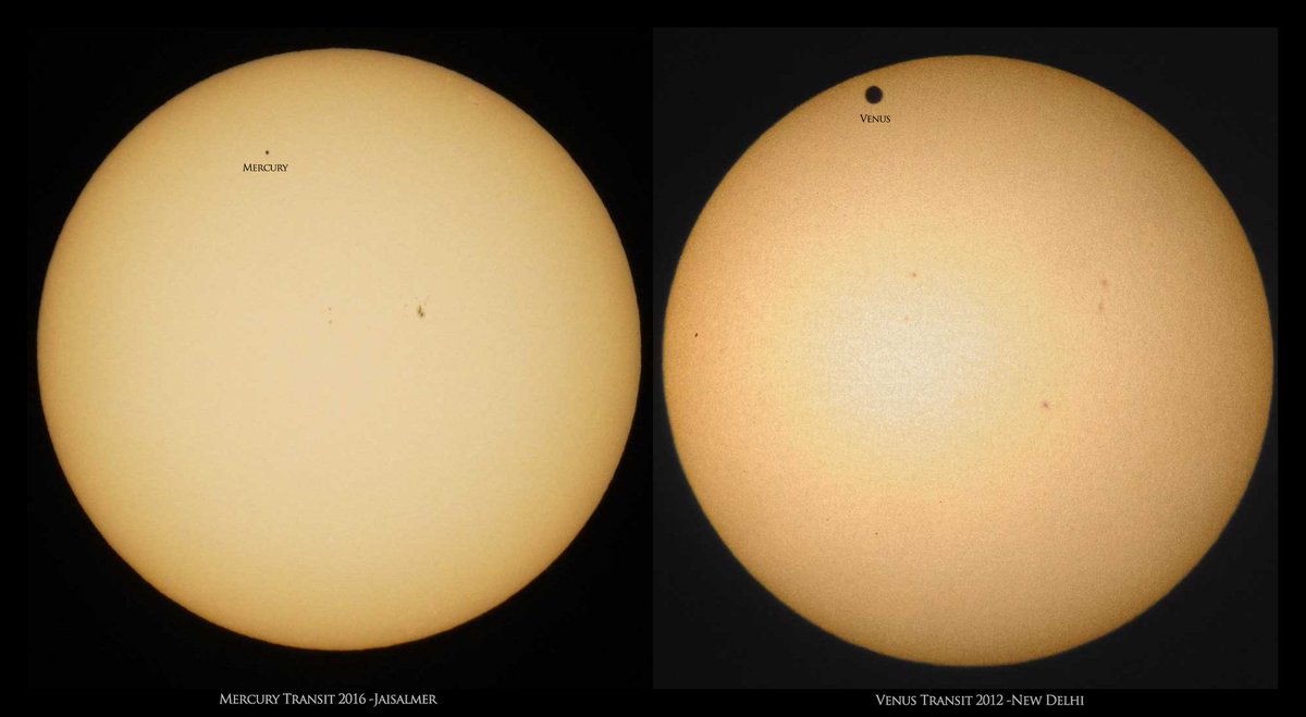abhinavsinghai's tweet photo. Photographic Difference between Mercury Transit vs Venus Transit .
1. Mercury Transit 2016 -Jaisalmer
2. Venus Transit 2012 -New Delhi
#MercuryTransit #mercurytransit2019 #Astrophotography #astronomy #sunphotography #baaderfilter #solarfilter https://t.co/iXFVzfonjp