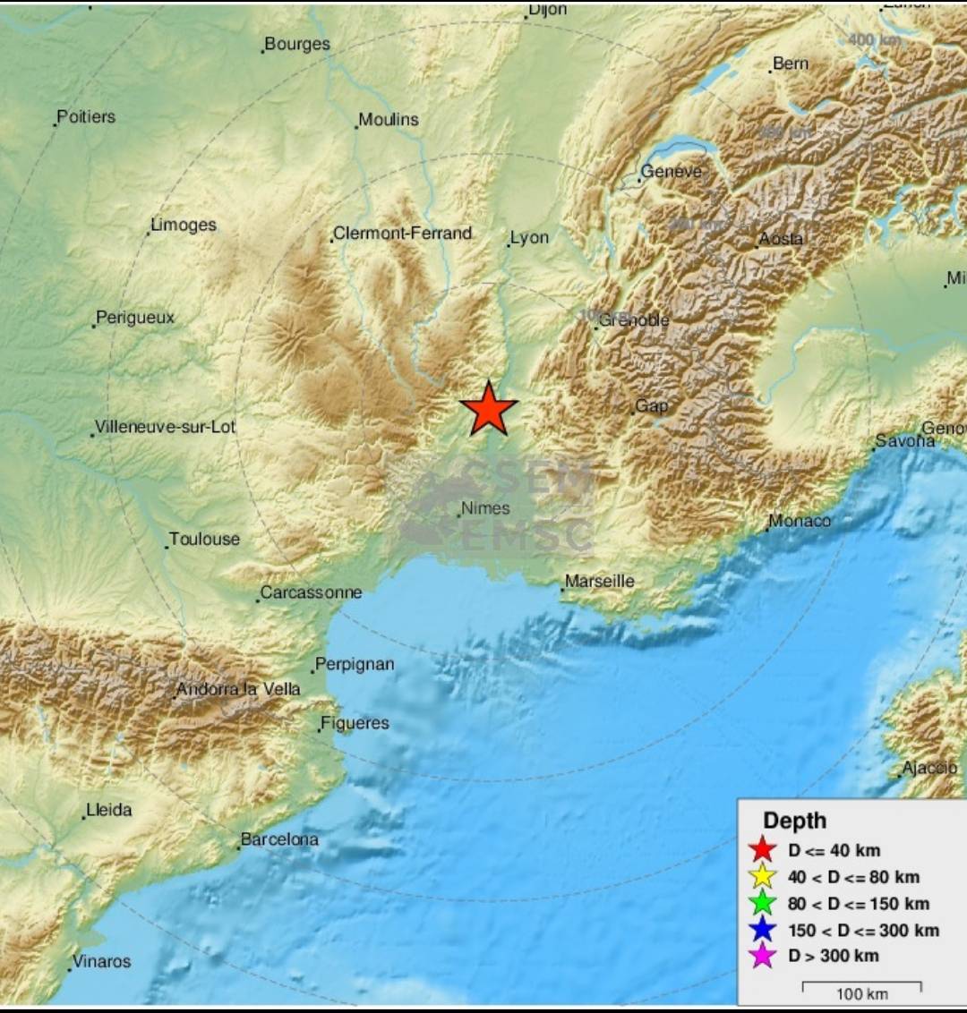 URGENT - FRANCE - Séisme de magnitude 5.0 dans la région de Montélimar entre la Drôme et l'Ardèche. Tremblement ressenti à Lyon et Montpellier. / <a href="/LastQuake/">EMSC</a>