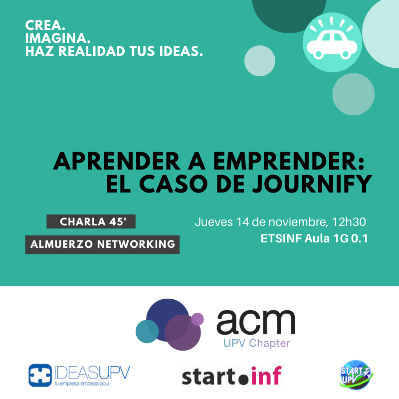 etsinfupv's tweet photo. Fran Ceacero, egresado de ETSInf y cofundador de @JournifyEs comenta su experiencia emprendedora y nos ofrece su visión respecto a cómo iniciarse en el mundo del emprendimiento. 
Tras la charla de 45 minutos y se hará un almuerzo-networking.
📅14/11 a las 12:30h
📍Aula 1G 0.1 https://t.co/wgGFScjAbE