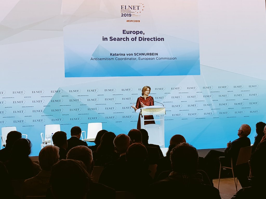 elnet_global's tweet photo. European Commission's Coordinator on combating Antisemitism @kschnurbein discusses the alarming rise of #antisemitism across Europe, and concrete steps taken by the #EU to address it. #EIPC2019 https://t.co/KpvOsjNpQj