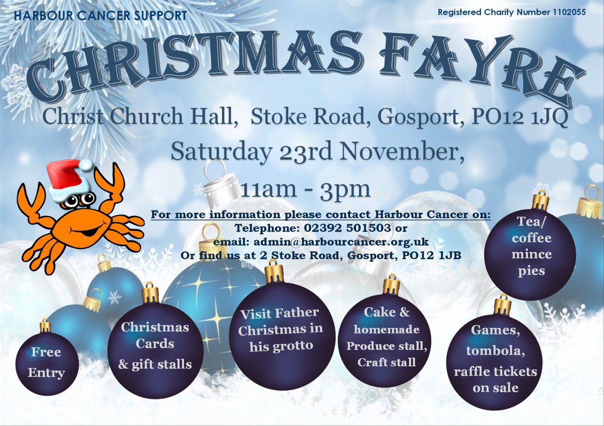 Christmas Fayre on Saturday 23rd November 2019 at Christ Church Hall from 11am to 3pm.