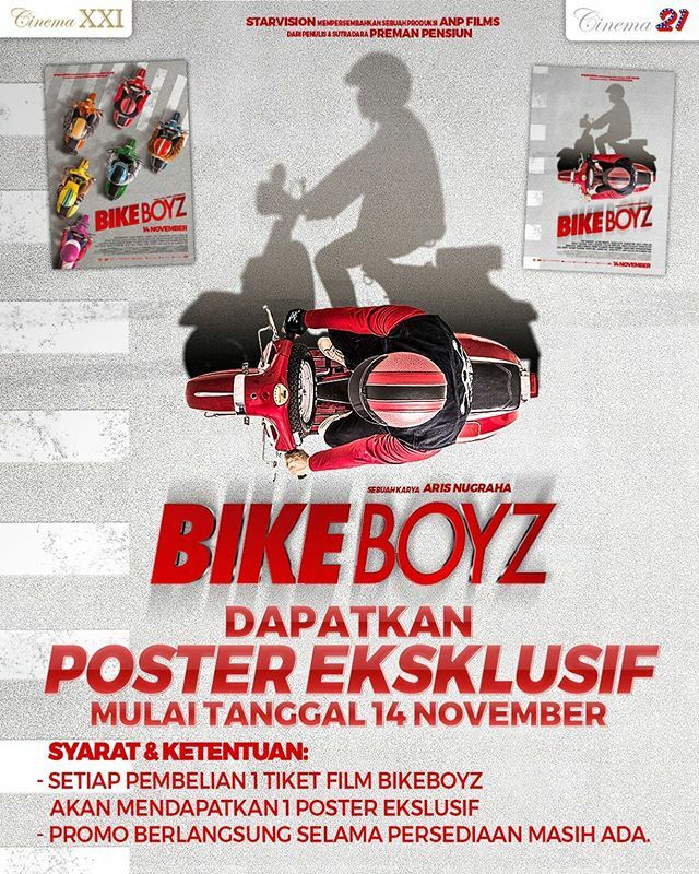 Dapatkan poster eksklusif BIKE BOYZ di bioskop-bioskop <a href="/cinema/">Cinema</a>.21 tertentu mulai  14 November 😊

@bikeboyzfilm @arisnugraha_anpfilms @epy_kusnandar @sanditile @chandparwez @fiazservia @razaserviano @aep_bancet @garizluis37 @damarizalmr <a href="/fadlydodun/">Timursparadise</a>  @… ift.tt/32yk9RV