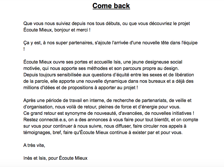 EcouteMieux's tweet image. #ComeBack RT appréciés !