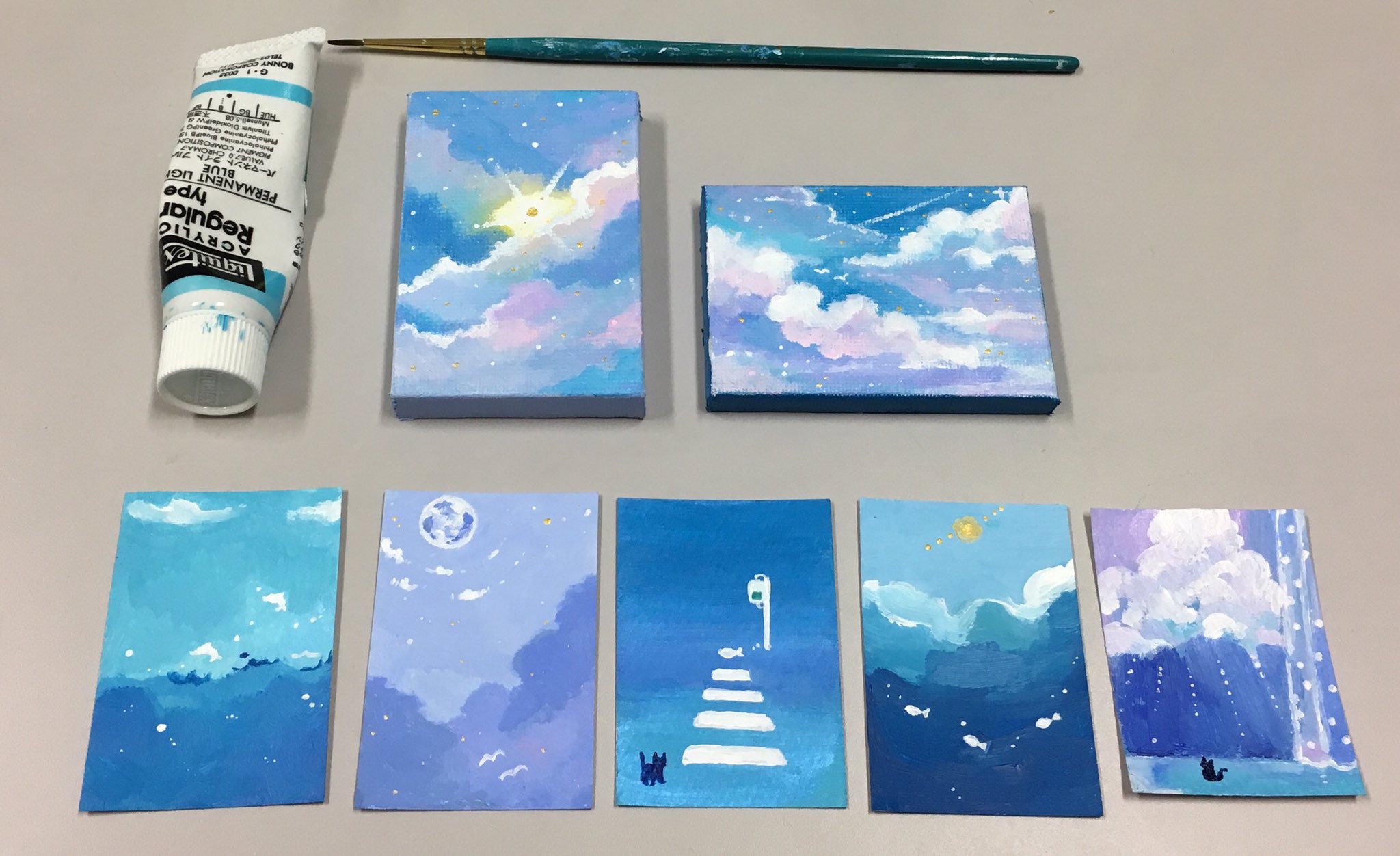 値下げ】 湖 絵画 キャンバス アクリルガッシュ 君の名は