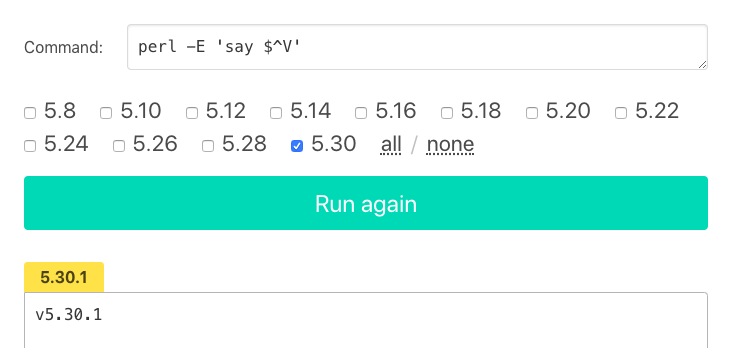 PerlBanjo's tweet photo. Congratulations Perl team for releasing #perl 5.30.1

We have updated https://t.co/To4AGRQvbe so you can run code with the latest perl version in the browser. https://t.co/WKRm9dHvea