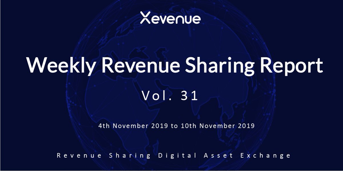 Weekly Revenue Sharing Report (Vol. 31 - 4th November 2019 to 10th November 2019)

✅Total volume: 115 Bitcoin #BTC 
✅Total payable commission : 1822.79 $USDT 

More details: xevenue.zendesk.com/hc/en-us/artic…