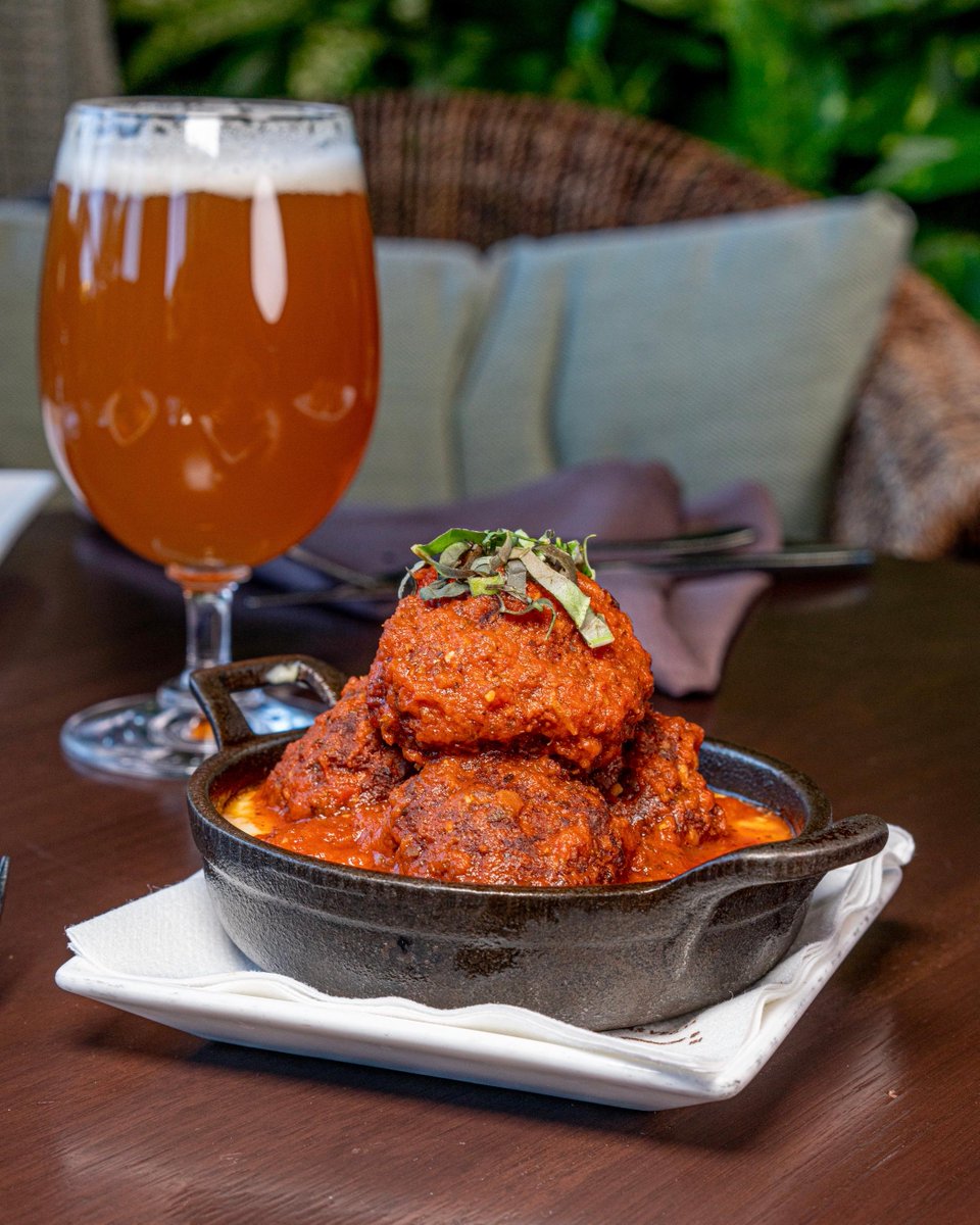 From the Farm: Baked Meatballs with creamy polenta, basil, and house-made marinara. #lacavelv
