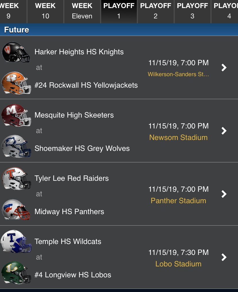 District Playoff Schedule @SHSCoachForeman @ShoeWolfPack @SHSPackLeader @HHKnights_FB @_Jerry_Edwards @KISDofficial