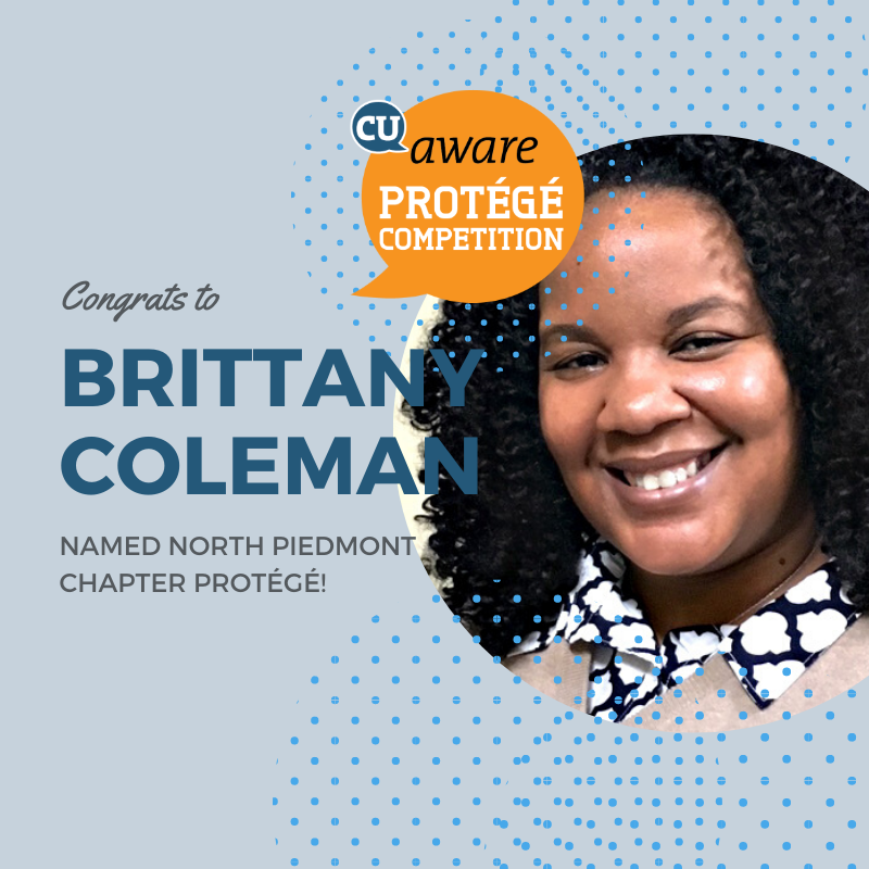 CUaware's tweet photo. Congrats to American Partners FCU's Brittany Coleman, who was selected as the North Piedmont Chapter’s #CUProtege! She's on her way to the 2020 CUaware Protégé Competition finals Jan. 30 – 31 in Charlotte, NC. 🤩 #LearnShareGrow Cc @TheCCUL https://t.co/ANjH5chKe3