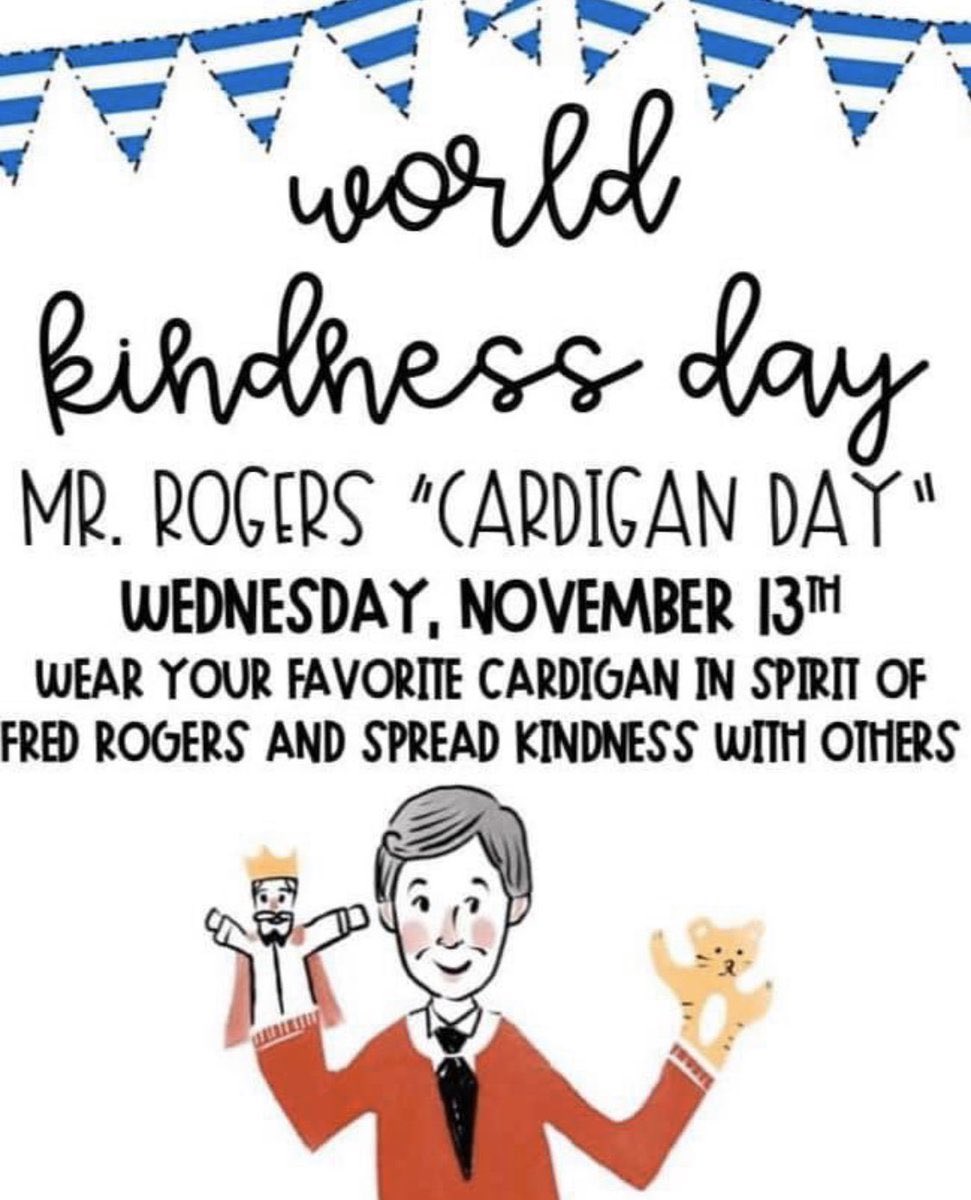 MexHighStuCo's tweet photo. Wednesday is #WorldKindnessDay so let’s make it a “beautiful day in the neighborhood” by wearing our favorite cardigan! @MexicoMoSchools @MexicoMoHS https://t.co/UXg5xUH1By