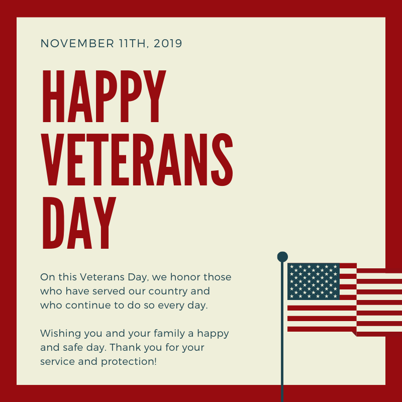 #HappyVeteransDay to all of those who serve and have served our country - thank you for your service and protection.