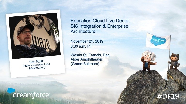 bsrust's tweet image. I’m speaking at #DF19, where the future takes center stage. Education Cloud Live Demo: SIS Integration &amp;amp; Enterprise Architecture

Check out my session: sfdc.co/bckQiL 

@SalesforceOrg @heroku 

#dreamjob #1platform #dreamforce2019 #HigherEducation #highered #NGO