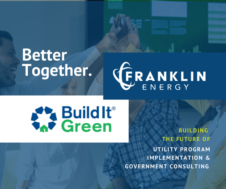 BuildItGreenOrg's tweet photo. Did you know the Build It Green utility program implementation business is now part of the #FranklinEnergy family? Follow @Franklin_Energy to keep up with all our latest developments! #BuildItGreen #EnergyNews https://t.co/7cGml2dox6