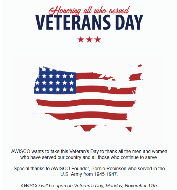 AwiscoWelding's tweet photo. AWISCO wants to thank our Veterans who have served or continue to serve this #VeteransDay 🇺🇸 https://t.co/UdsQ7he5x2