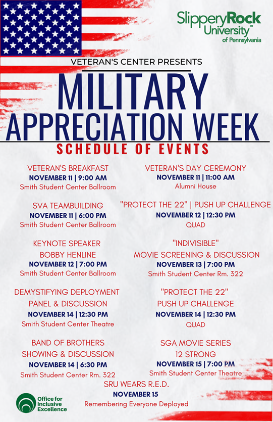 slipperyrocku's tweet photo. Don't miss out on the Military Appreciation Week events, @srustudents!

We hope to see you in the SSC Ballroom for Bobby Henline tomorrow at 7pm. 😎 https://t.co/cqc1ZrXiTX