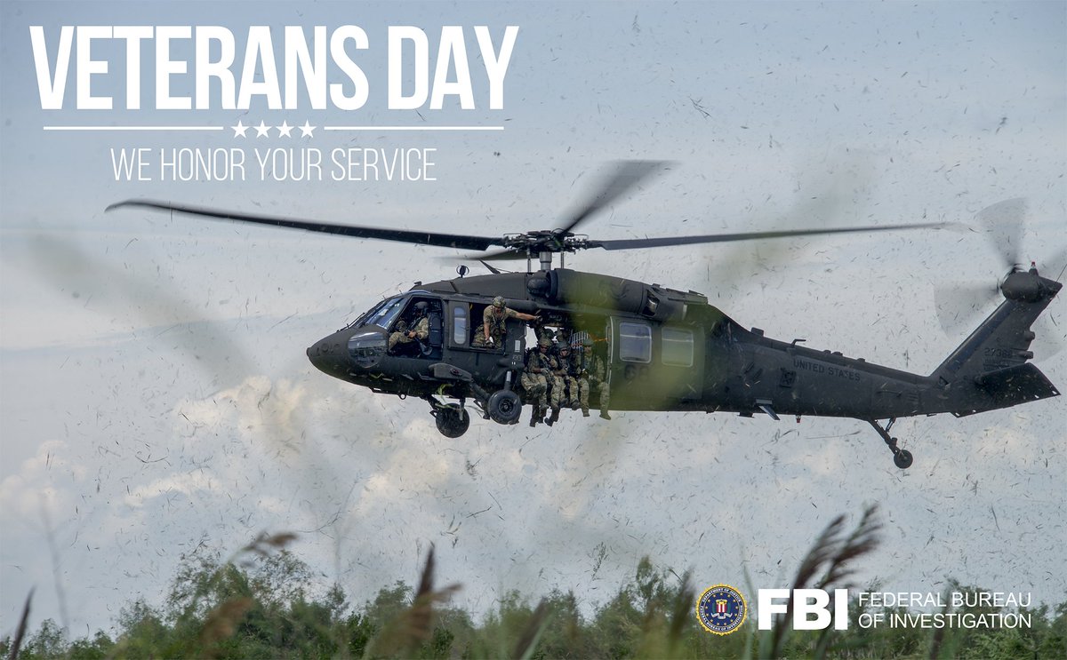 The #FBI honors all who have served the U.S. in uniform, including our nearly 6,000 veterans at the Bureau. Thank you for your service. #VeteransDay