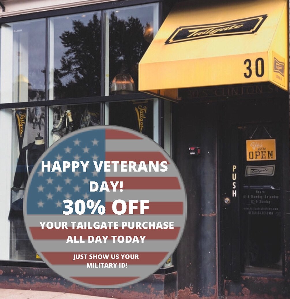 TailgateIowa's tweet photo. 30% off your Tailgate purchase for military members and vets today! Thank you for your service 🇺🇸 https://t.co/NWnZ4wNOC9