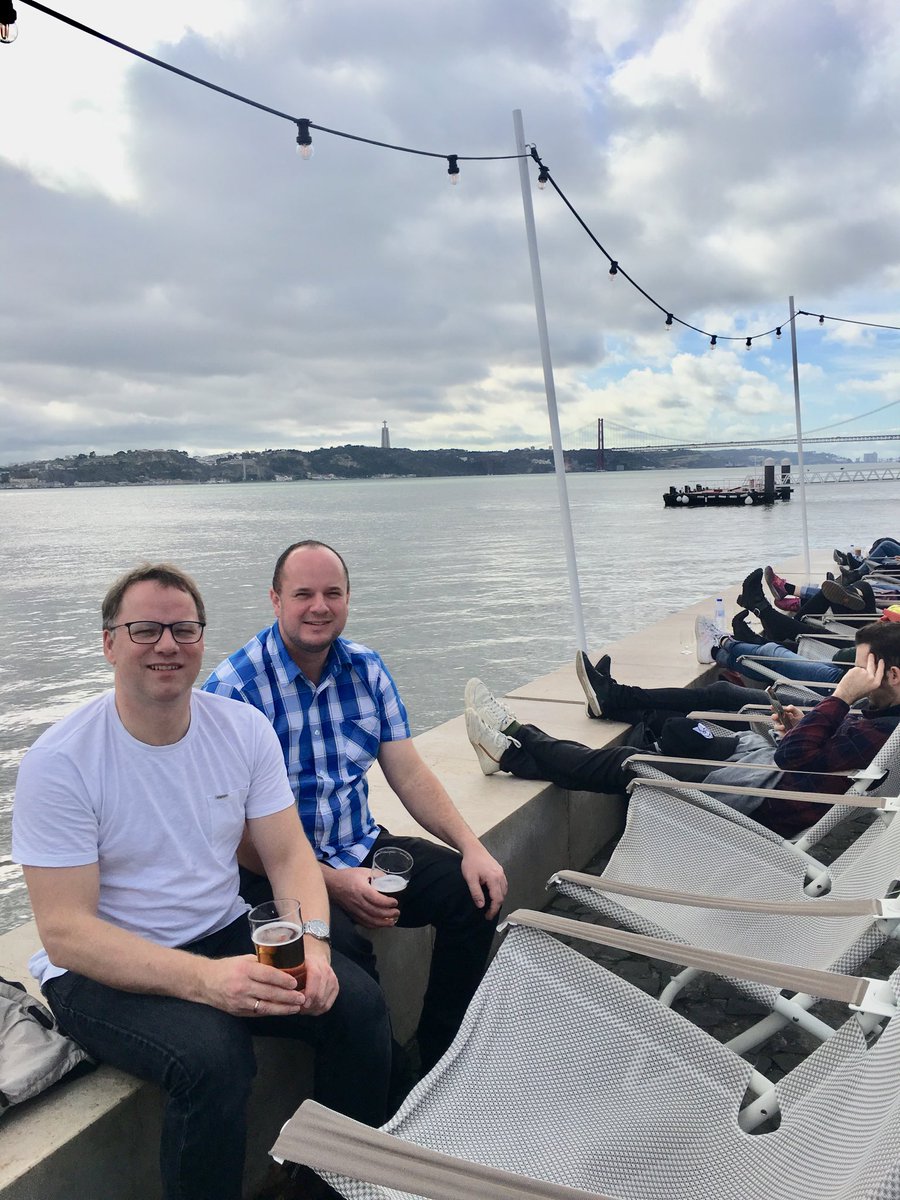 kentrix70's tweet photo. Last day in Lisbon with ⁦@CAnthonsen⁩ - enjoying the sun at the harbour - after a great #e2evc - tomorrow back to old Denmark... https://t.co/sMaFptjoNl