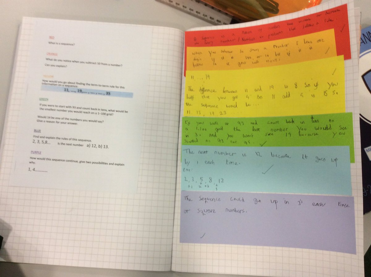 emadeley10's tweet photo. Rainbow work, they always love this activity. Some fine examples from 7b1 #colourfulwork https://t.co/o3wZr4gaix