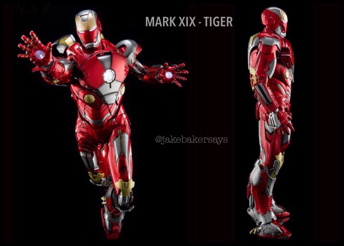 MARK XIX - Tiger- High Velocity Prototype Suit- extensive redesign of the MK10 designed for high velocity speeds- powerful extra Repulsors are attached to the suit's abdomen to help achieve extreme speeds and complete complex maneuvers without slowing down