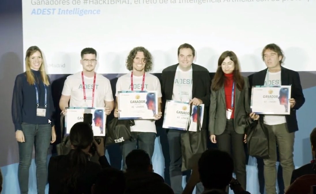 tridenia's tweet photo. ¡Ganadores del reto de Inteligencia Artificial #HackIBMAI en el #ThinkMadrid de @IBM_ES! 💪👏👏👏 https://t.co/8P2rHER4j6