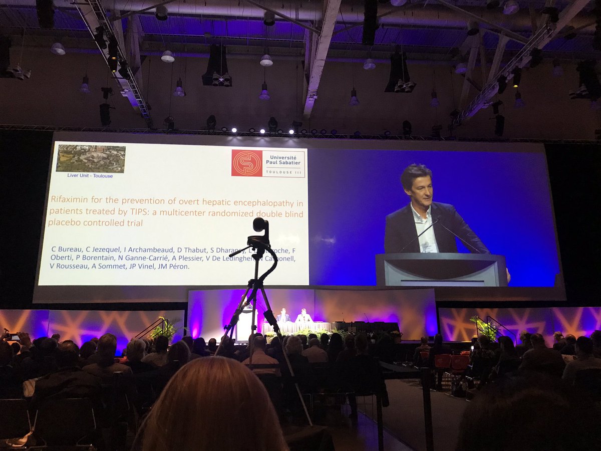 Rifaximin to prevent post-TIPS #hepaticencephalopathy. Excellent multicenter French study presented @AASLDtweets It worked! #TLM19 @dthabut @BrainLIverPS multiple questions remain but an important advance!