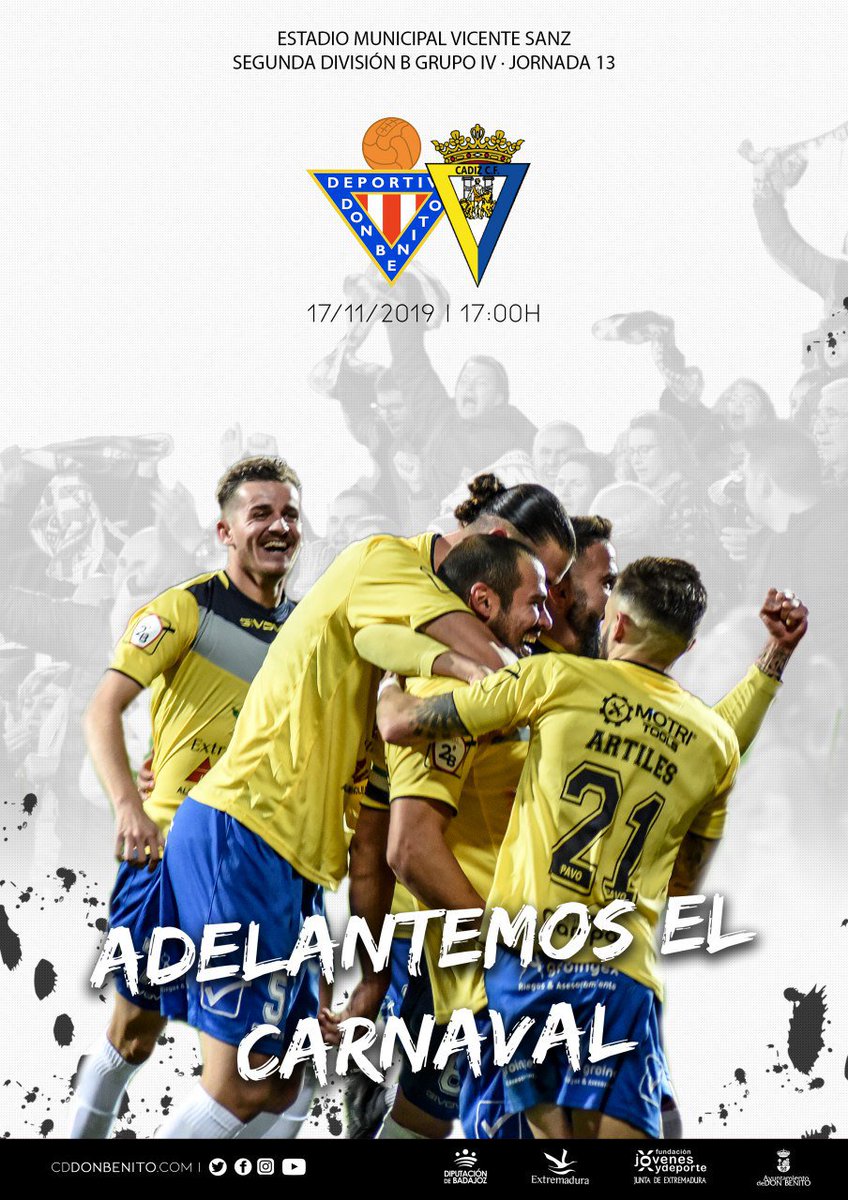 CDDonBenito_'s tweet photo. Adelantemos el carnaval 🙈🥳
🆚️ @Cadiz_CFCantera 
⌚ 17h
📅 17/11
🏟 Municipal Vicente Sanz
🖥 @footters
#DonBenitoCadizB #DaleDepor https://t.co/CF7boYwxdo