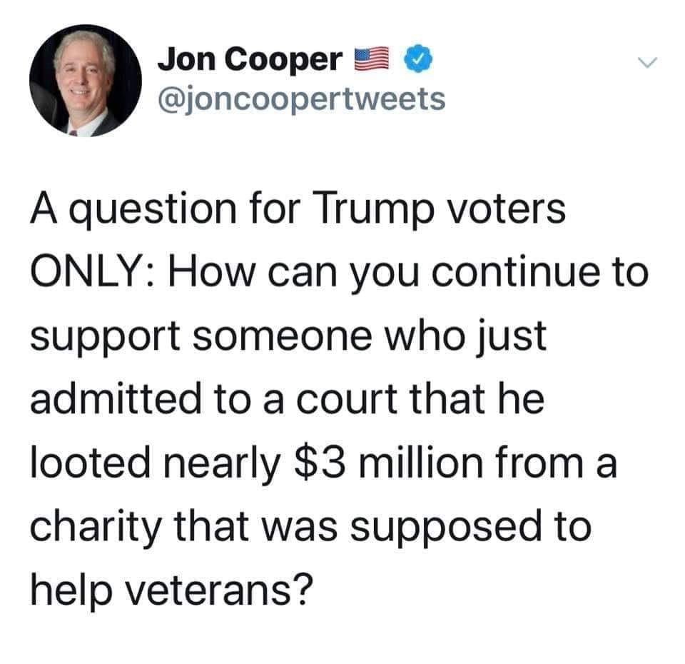 orecule's tweet photo. @realDonaldTrump @GOPChairwoman #CadetBoneSpurs You stole money from our Veterans!!! Disgraceful! 💩 https://t.co/nibraf9zDi