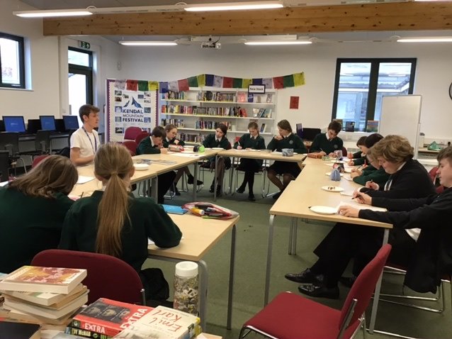 QESixth's tweet photo. Thanks to ex-student and poet Matt Sowerby for coming in today and running a Creative Writing session for all years to kick off the school's Wellbeing Week. Great stuff Matt and good luck at Birmingham Uni! https://t.co/Tx2ROayW63