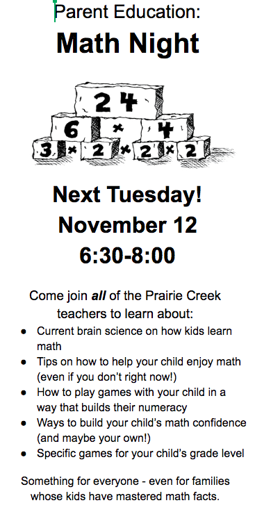 Really looking forward to our math parent education tomorrow night and that's a fact!