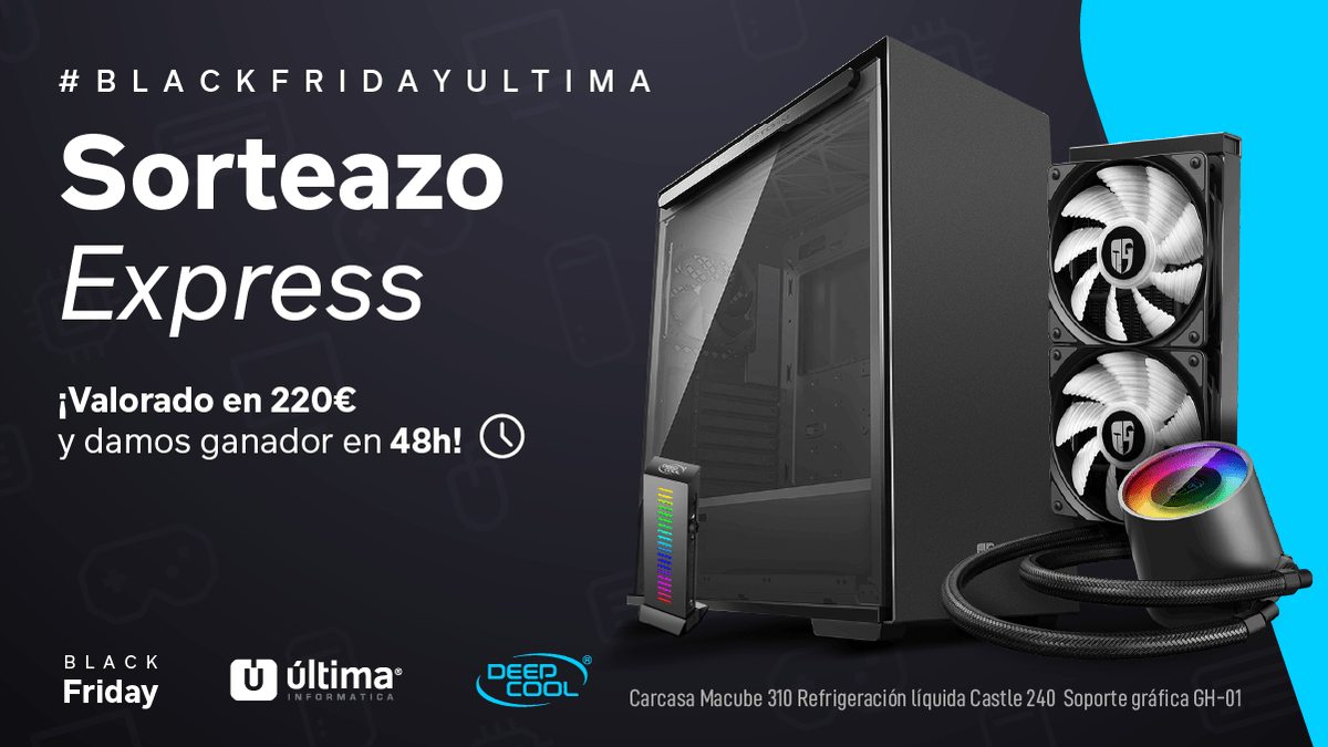 Ultima_Oficial's tweet photo. 🎁 ¡SORTEAZO EXPRESS! 🎁

Empieza la cuenta atrás para el #BlackfridayUltima📦

- Sigue a @Ultima_Oficial, @EspanaDeepcool y @Deepcoolglobal
- Comenta con el hastag #BlackFridayUltima📦
- RT al tweet

Ganador este miércoles 13 de Noviembre a las 23h 🇮🇨 https://t.co/fzY28WKil3 https://t.co/mwiHVktYXq