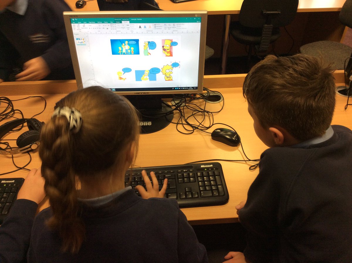 IPMATGawthorpe's tweet photo. #GCAyear4 are using Microsoft publisher to create their own comic strips #GCAcomputing https://t.co/ufUEq826xV