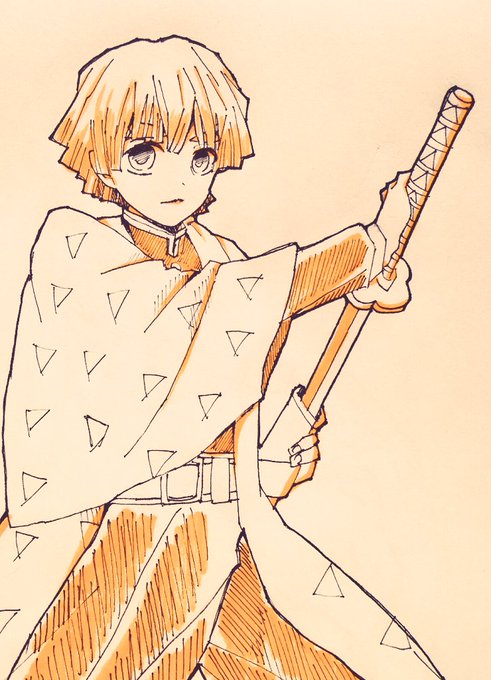 まゆげさんがTwitterに投稿した我妻善逸(鬼滅の刃)のイラスト。