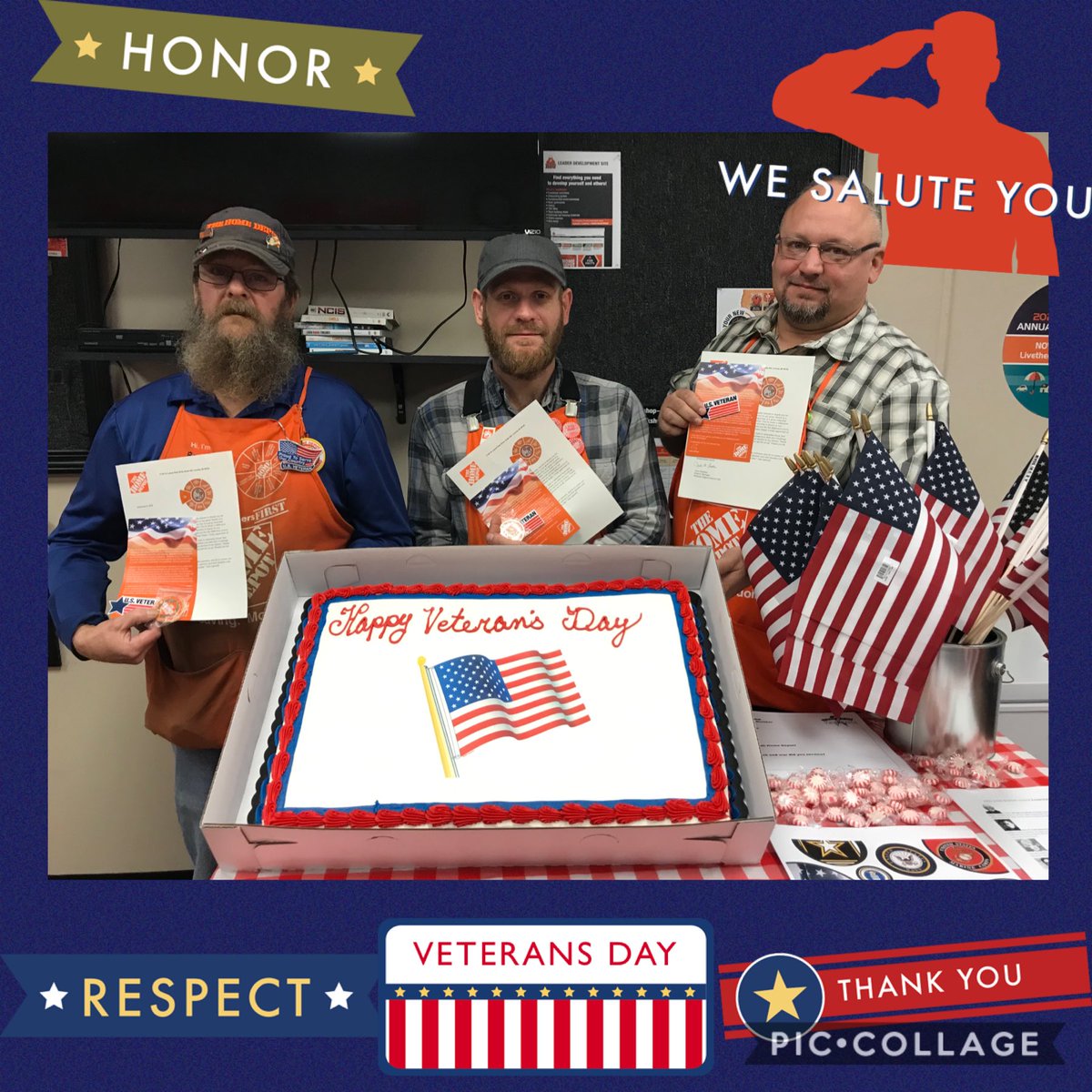 <a href="/homedepot2766/">Coldwater HomeDepot</a> Celebrating our Veterans on this day! THANK YOU for your service and sacrifices! Rex D27, Hans D23 and Levi D23/59 DS. Today is your day!! THANK YOU!! #VeteransDay #Heros #wesaluteyou #orangebloodedfamily